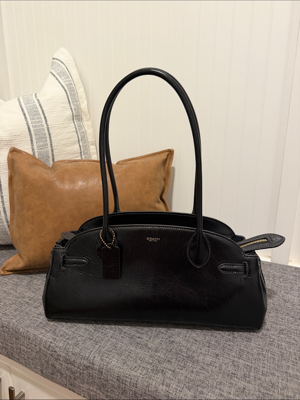 Coach Black Leather Shoulder Tote with Long Handles